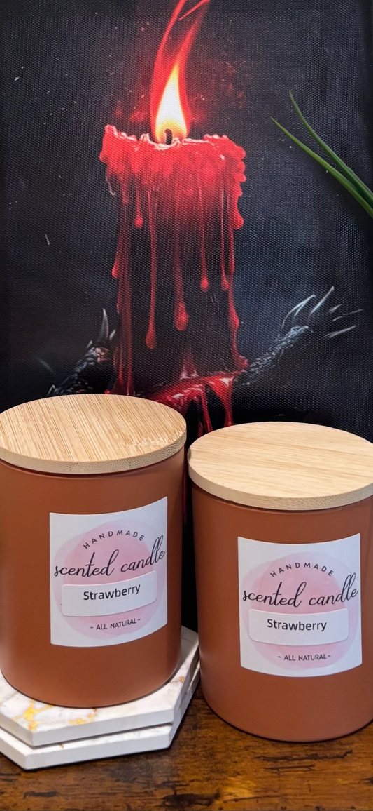 Strawberry Scented Candle – Sweet, Fresh, and Irresistibly Inviting
Immerse your space in the mouthwatering aroma of freshly picked strawberries with our Strawberry Scented Candle. Hand-poured with premium soy wax, this candle captures the essence of rip